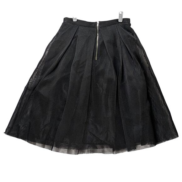 Maitai Black Pleated Midi Skirt Women’s Size M Mesh Overlay A-Line Whimsigoth - Picture 3 of 14